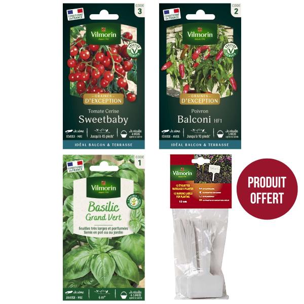 Kit de jardinage - Kit semis spécial balcon + 12 étiquettes de marquage offertes - PACKAGING_3D_VERSO